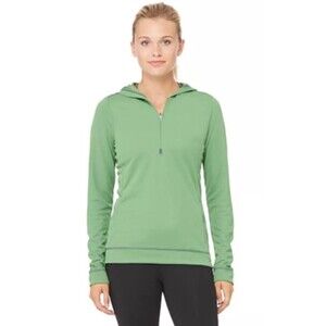 Alo Yoga Hoodie Long Sleeve Sports Fitness Gym 1/4 Zip Women Pullover Leaf Green